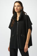 Joseph Ribkoff Faux Leather Trimmed Poncho Sleeve Jacket Style 253998