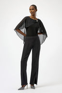 Joseph Ribkoff Black Chiffon and Silky Knit Cape Top Style 254021