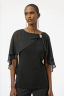 Joseph Ribkoff Black Chiffon and Silky Knit Cape Top Style 254021