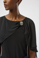 Joseph Ribkoff Black Chiffon and Silky Knit Cape Top Style 254021