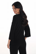 Frank Lyman Black 3/4 Bell Sleeve Asymmetrical Neckline Top Style 254026
