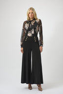 Joseph Ribkoff Black/Multi Plissé Knit Foiled Floral Top Style 254029
