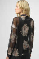 Joseph Ribkoff Black/Multi Plissé Knit Foiled Floral Top Style 254029