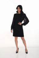 Frank Lyman Black Sheath Dress with Long Chiffon Sleeves Style 254029