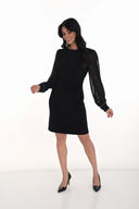 Frank Lyman Black Sheath Dress with Long Chiffon Sleeves Style 254029