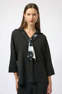 Joseph Ribkoff Black Boxy Top With Printed Satin Scarf Style 254032