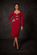 Joseph Ribkoff Sheath Dress With Rhinestone Bows Style 254053