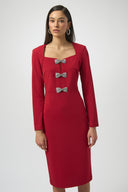 Joseph Ribkoff Sheath Dress With Rhinestone Bows Style 254053