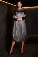 Joseph Ribkoff Foiled Jacquard & Silky Knit Cocoon Dress Style 254057