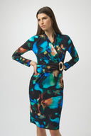 Joseph Ribkoff Black/Multi Abstract Print Wrap Dress Style 254070