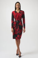 Joseph Ribkoff Black/Red Abstract Print Wrap Dress Style 254088