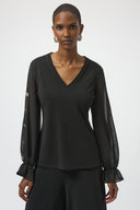 Joseph Ribkoff Moss Crepe and Chiffon Fitted Top Style 254093