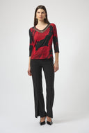 Joseph Ribkoff Black/Red Abstract Print Fitted Top Style 254095