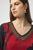 Joseph Ribkoff Black/Red Abstract Print Fitted Top Style 254095