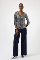 Joseph Ribkoff Sequined Knit and Silky Knit Straight Top Style 254137