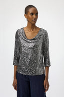 Joseph Ribkoff Sequined Knit and Silky Knit Straight Top Style 254137