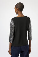 Joseph Ribkoff Sequined Knit and Silky Knit Straight Top Style 254137