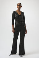 Joseph Ribkoff Sequined Knit and Silky Knit Straight Top Style 254137