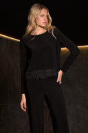 Joseph Ribkoff Black Top with Novelty Fringe Hem Style 254148