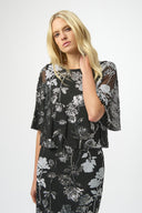 Joseph Ribkoff Sequin Embroidered Floral Print Boxy Top Style 254181