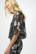 Joseph Ribkoff Sequin Embroidered Floral Print Boxy Top Style 254181