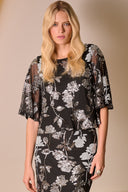 Joseph Ribkoff Sequin Embroidered Floral Print Boxy Top Style 254181