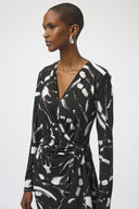 Joseph Ribkoff Black/Multi Abstract Print Wrap Dress Style 254190