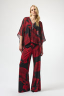 Joseph Ribkoff Black/Red Abstract Print Wide Leg Pants Style 254198