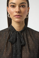 Joseph Ribkoff Black/Silver Dew Drop Chiffon Tie Neck Top Style 254200