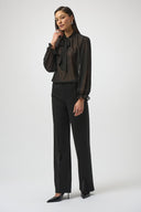 Joseph Ribkoff Black/Silver Dew Drop Chiffon Tie Neck Top Style 254200