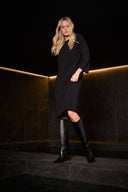 Joseph Ribkoff Black Pleated Straight Dress Style 254214