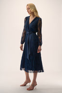 Joseph Ribkoff Sequined Pleated Lace Fit and Flare Dress Style 254721