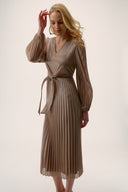 Joseph Ribkoff Taupe/Silver Fit and Flare Pleated Dress Style 254728