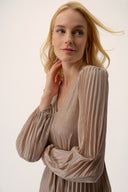 Joseph Ribkoff Taupe/Silver Fit and Flare Pleated Dress Style 254728