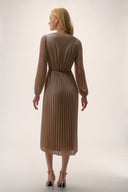 Joseph Ribkoff Taupe/Silver Fit and Flare Pleated Dress Style 254728