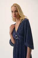 Joseph Ribkoff Sparkle Mesh Plissé Fit and Flare Midi Dress Style 254735