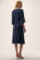 Joseph Ribkoff Sparkle Mesh Plissé Fit and Flare Midi Dress Style 254735