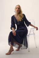 Joseph Ribkoff Sparkle Mesh Plissé Fit and Flare Midi Dress Style 254735