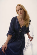 Joseph Ribkoff Sparkle Mesh Plissé Fit and Flare Midi Dress Style 254735