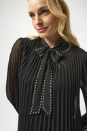 Joseph Ribkoff Pleated Chiffon A-line Dress with Neck Tie Style 254902