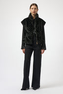 Joseph Ribkoff Chevron Faux Fur Mock Neck Vest Style 254906