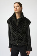 Joseph Ribkoff Chevron Faux Fur Mock Neck Vest Style 254906