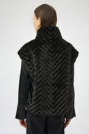 Joseph Ribkoff Chevron Faux Fur Mock Neck Vest Style 254906