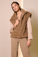 Joseph Ribkoff Chevron Faux Fur Mock Neck Vest Style 254906