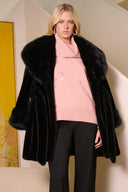 Joseph Ribkoff Black Faux Fur Shawl Collar Fitted Coat Style 254907