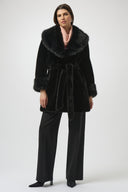 Joseph Ribkoff Black Faux Fur Shawl Collar Fitted Coat Style 254907