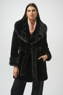Joseph Ribkoff Black Faux Fur Shawl Collar Fitted Coat Style 254907