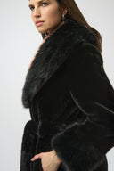 Joseph Ribkoff Black Faux Fur Shawl Collar Fitted Coat Style 254907