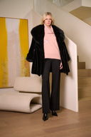 Joseph Ribkoff Black Faux Fur Shawl Collar Fitted Coat Style 254907