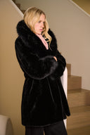 Joseph Ribkoff Black Faux Fur Shawl Collar Fitted Coat Style 254907